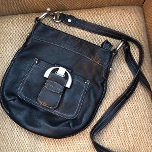 b. makowsky Black Leather Crossbody Bag with Silver Hardware